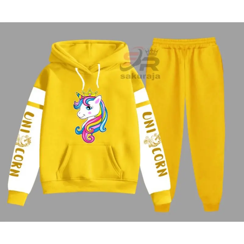 setelan anak unicorn kombinasi/setelan hoodie celana panjang/model korea/umur 6-17 tahun/bisa COD 5