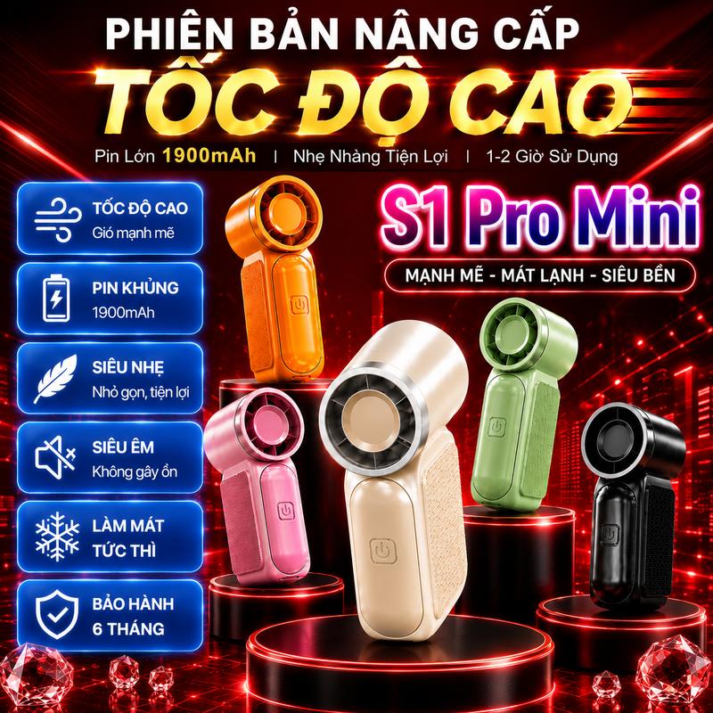 Quạt Cầm Tay Mini Phiên Bản Mới Pin Trâu 1900mah, 200 Cấp Gió, Làm Mát Tức Thì N