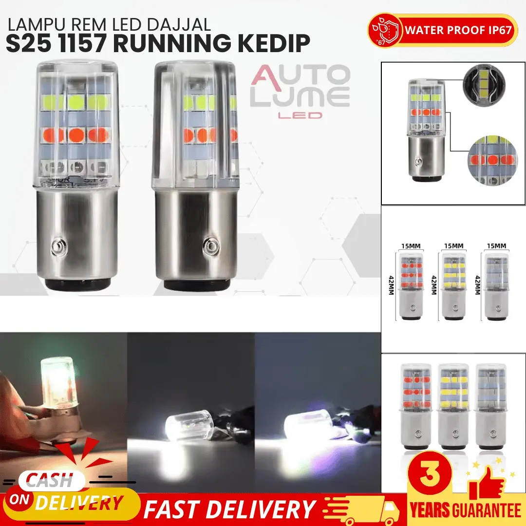 【AutoLume】Lampu Rem Dajjal LED S25 1157 Efek Cahaya Dinamis / 2 Mode RGB Pelangi 12V / GARANSI 3 TAHUN
