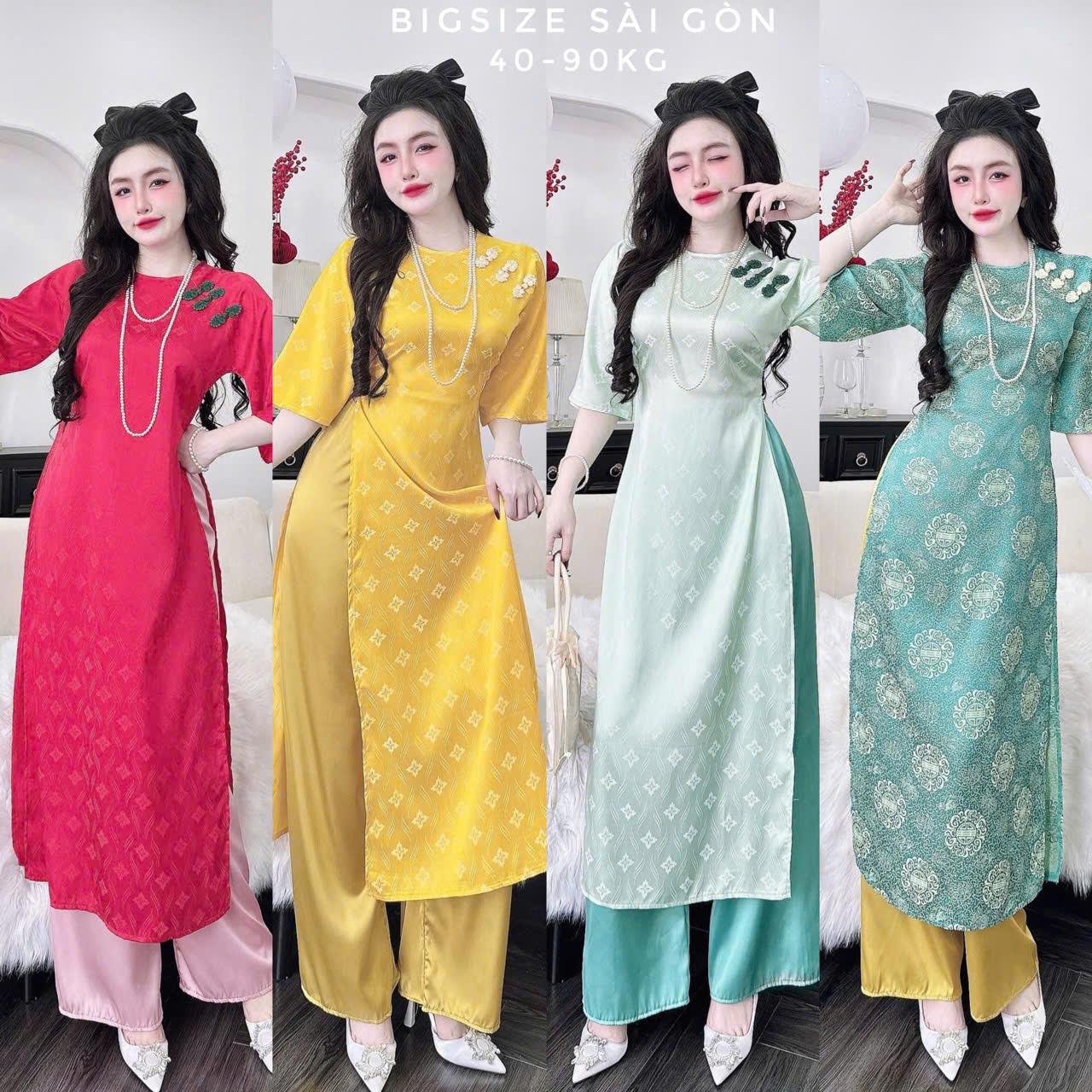 [Tết 2026] Áo Dài Cách Tân Phối Nơ Vải Gấm 2 Da Cao Cấp Quần Vải Latin 40-95Kg Nữ Women Dress Voan - B.1736