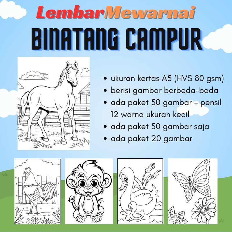 Paket Edukasi Mewarnai Anak-Anak Tema Binatang Mix HVS 80 Gram - Toys Kertas 0