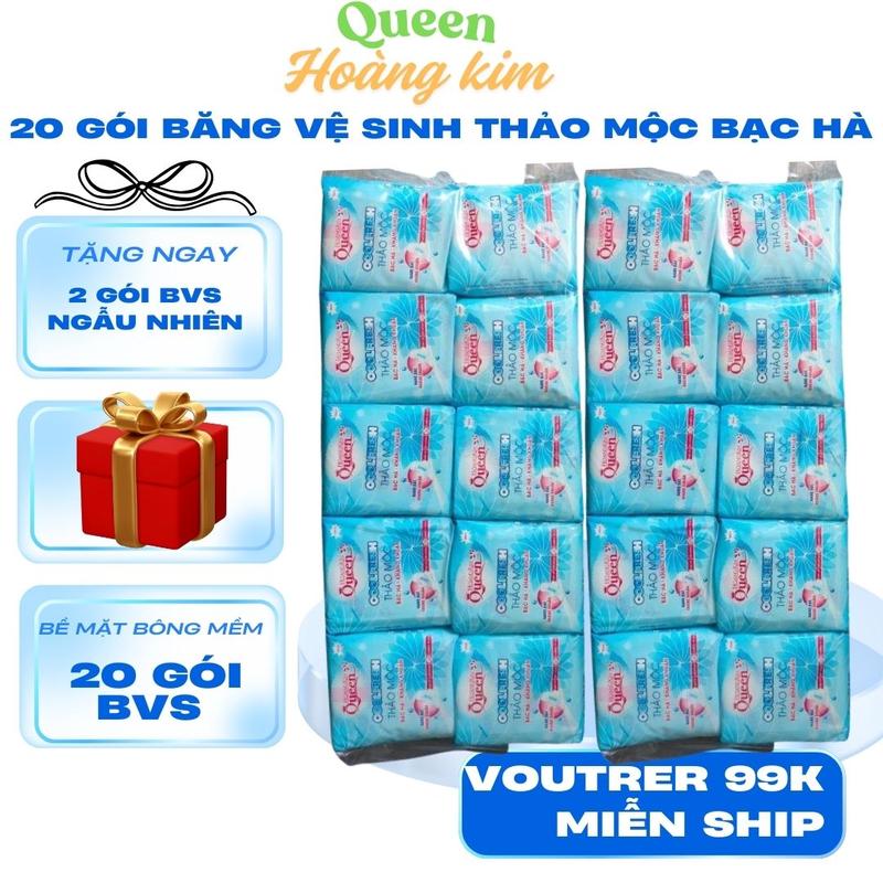    20 GÓI KHUYẾN MÃI 2 GÓI   Băng Vệ Sinh Queen Hoàng Kim Thảo Mộc The Thấm Hút Gói 8 Miếng Bề Mặt Bông Gòn Dệt Tampon bvs mát lạnh 