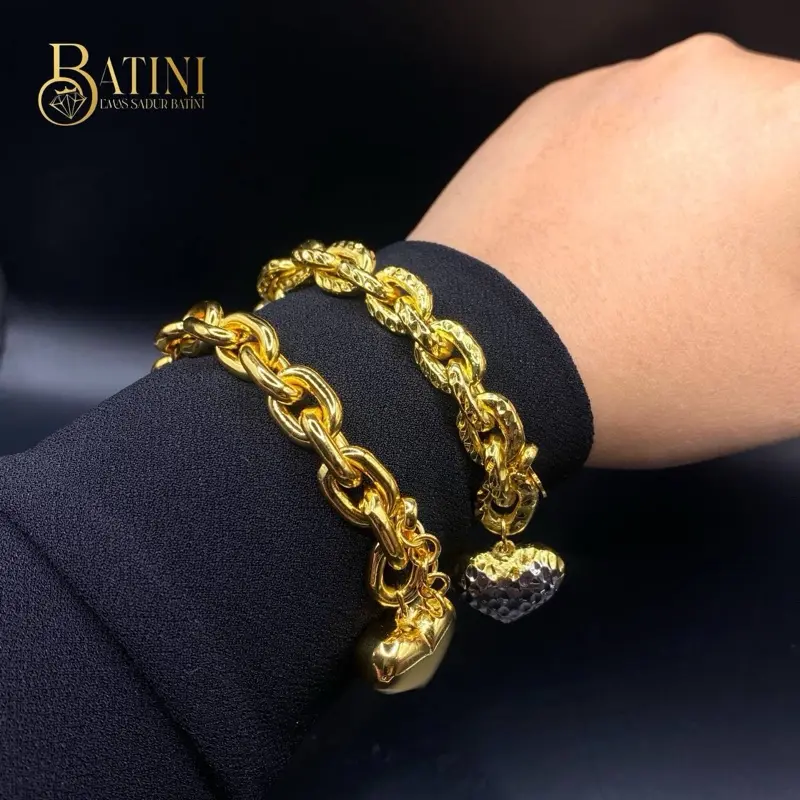 Gelang Tangan Sauh Love Sebiji Lebar 1cm | Licin | Pahat | Emas Sadur Batini Gold Plated 24k Bracelets Raya 2025