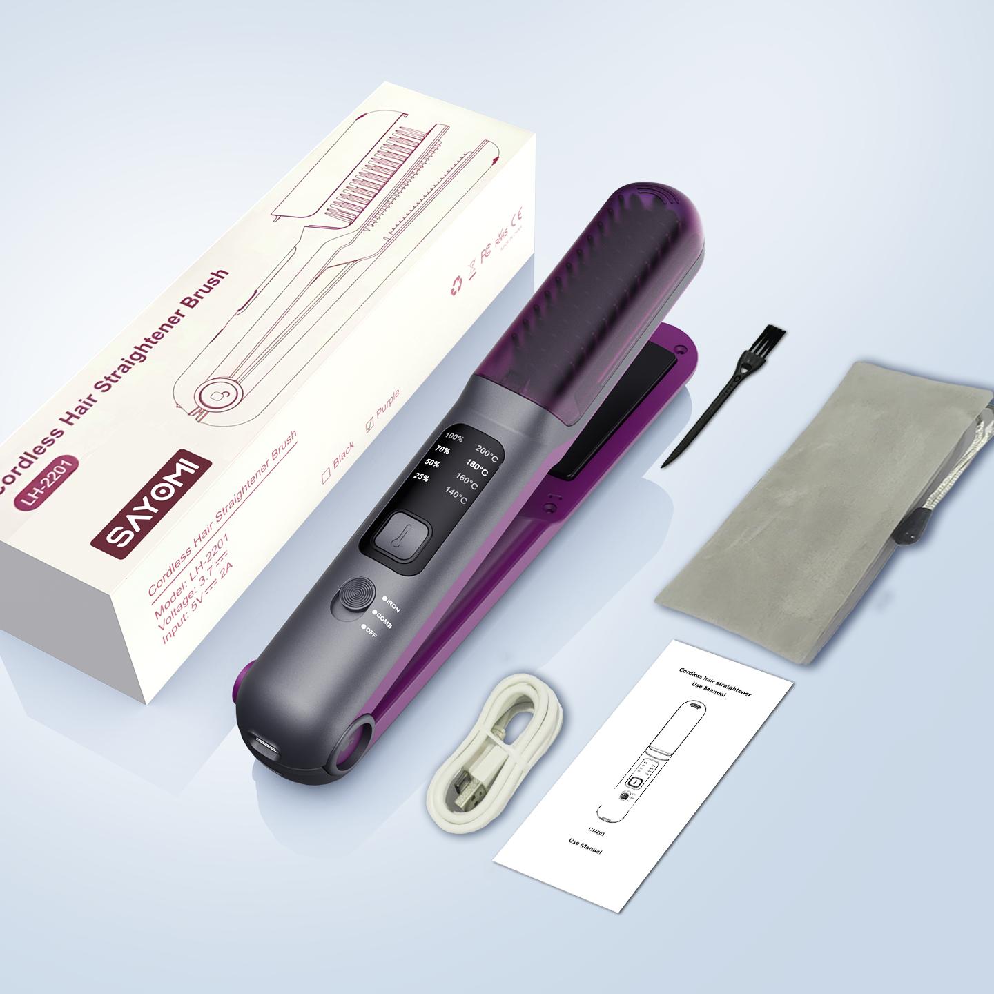 SAYOMI LH-2201 Catokan Pelurus Rambut Wireless 2 in 1 Portable Hair Straightener Cordless Sisir Catok Pelurus Rambut Elektrik Garansi 1 Tahun