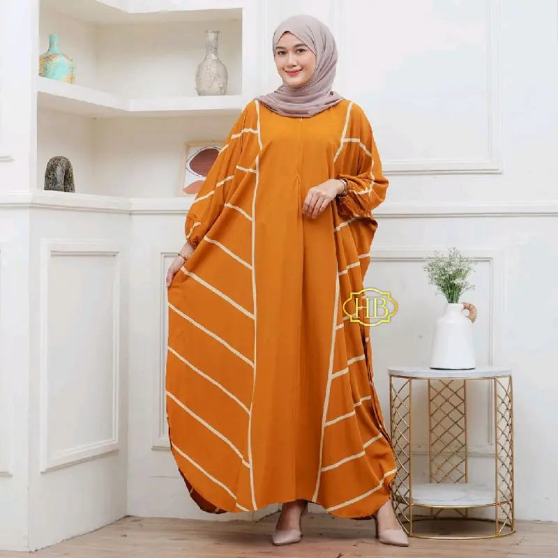 Kaftan Rayon Jumbo Gamis Garis Dress Wanita Salur Busui freindly Bahan Rayon Mewah Formal Panjang viral motif 4