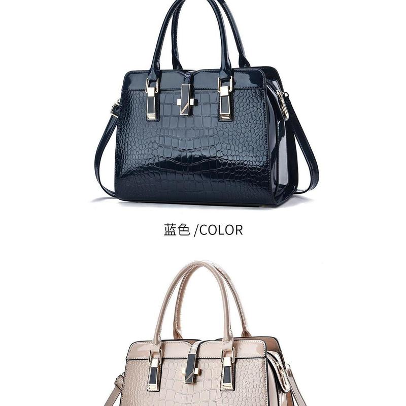 Product Introduction of Fashionable Bright Leather Handbag 2024 Women's New Large Capacity Crocodile Pattern Single Shoulder Crossbody Bag 8