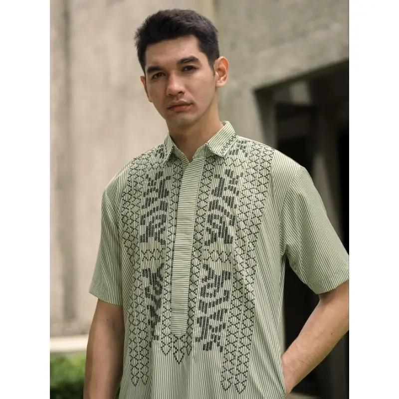 Gamis Salur Kombinasi Bordir Pria NUC.ID Zafran 02 (Hijau Sage) 3