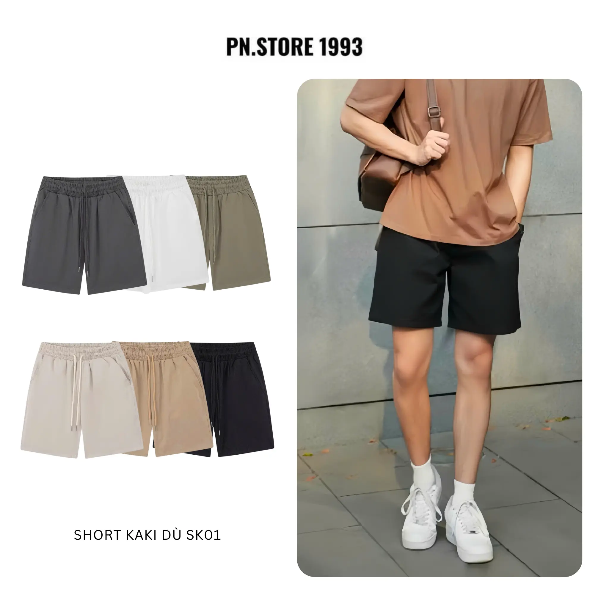 (COMBO 2 Quần Short) Kaki PN Store Dáng Trên Gối Bản Nâng Cấp Đường May Menswear Nam Kem Nhung Tre SK01 vải kaki dù