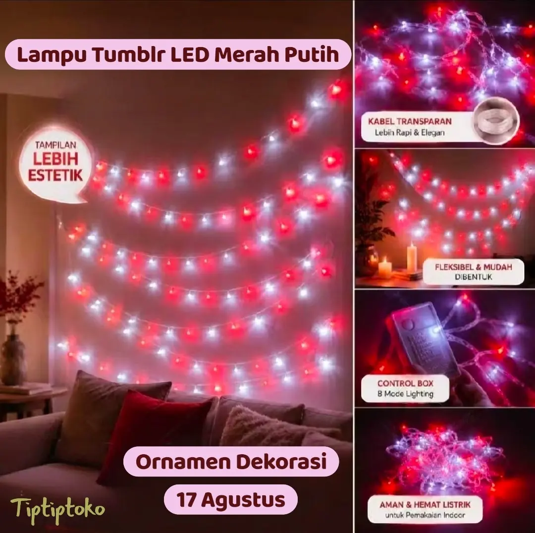 Lampu Tumblr LED Merah Putih 17 Agustus / Lampu Hias Merah Putih Dekorasi HUT RI