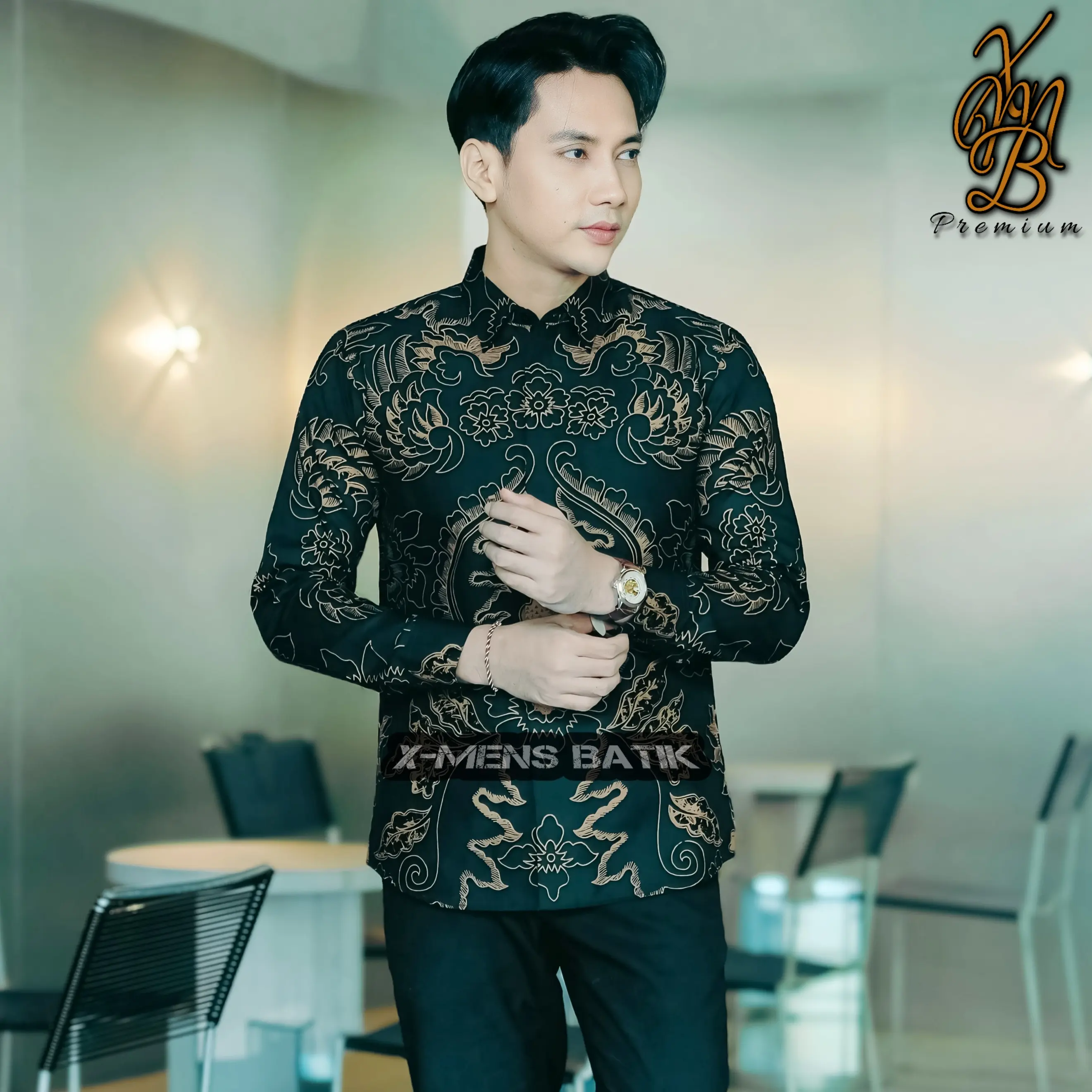 Kemeja Batik Slimfit Pria Premium Lapis Puring Motif Motif Mahkota Ijo Army Katun 100% - Panjang