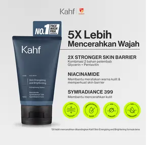 NEW LOOK BETTER FORMULA! Kahf Face Wash Skin Energizing and Brightening 100 ml - Sabun Cuci Muka Pria Membantu Mencerahkan Wajah - Daily Use, Niacinamide, Symradiance 399, Hydrating Skin Barrier, Moisturizer, Hydration, Lembab, Instan, Oil, Minyak