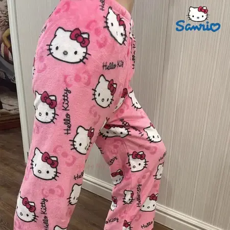 (Ready Stock) 2025 HelloKitty Pajamas Halloween Flannel Fashion Trouserswomen Kawaii Woolen Anime Cartoon Casual Home pant AutumnGift baju tidur hotpants Genuine Ori BULU COD