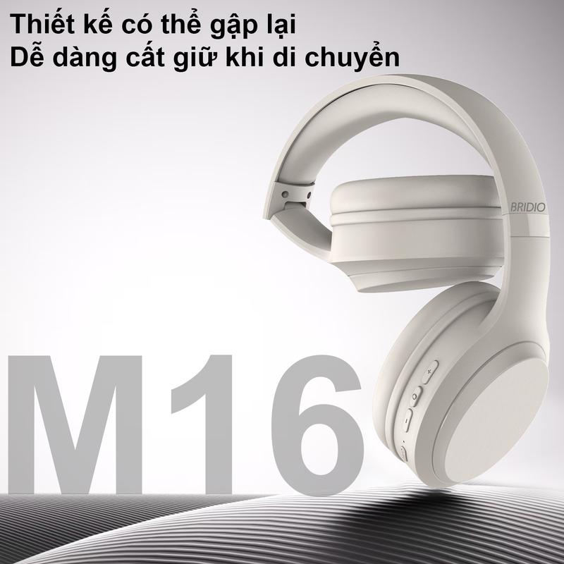 BRIDIO Tai nghe Bluetooth chụp tai M16 BT5.3 Âm thanh HD Giảm nhiễu Có thể gập lại có dây IP  chất lượng cao Nhét Tai Nghe Nhạc