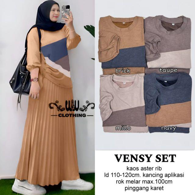 Product Introduction of Pakaian setelan wanita bahan knit aster import LD 110-120 cm lengan panjang celana kulot plisket nyaman dipakai bestseller Sandra set Adra set by Vensy marsella 3