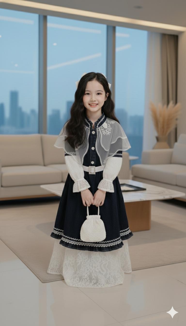 MW-SHOP - Gamis Jeans Organza Mix Brukat Anak Perempuan Free Belt + Tas / Baju Gamis Denim Raya Anak Orang Viral -  Fashion Raya Anak Model Korean Style