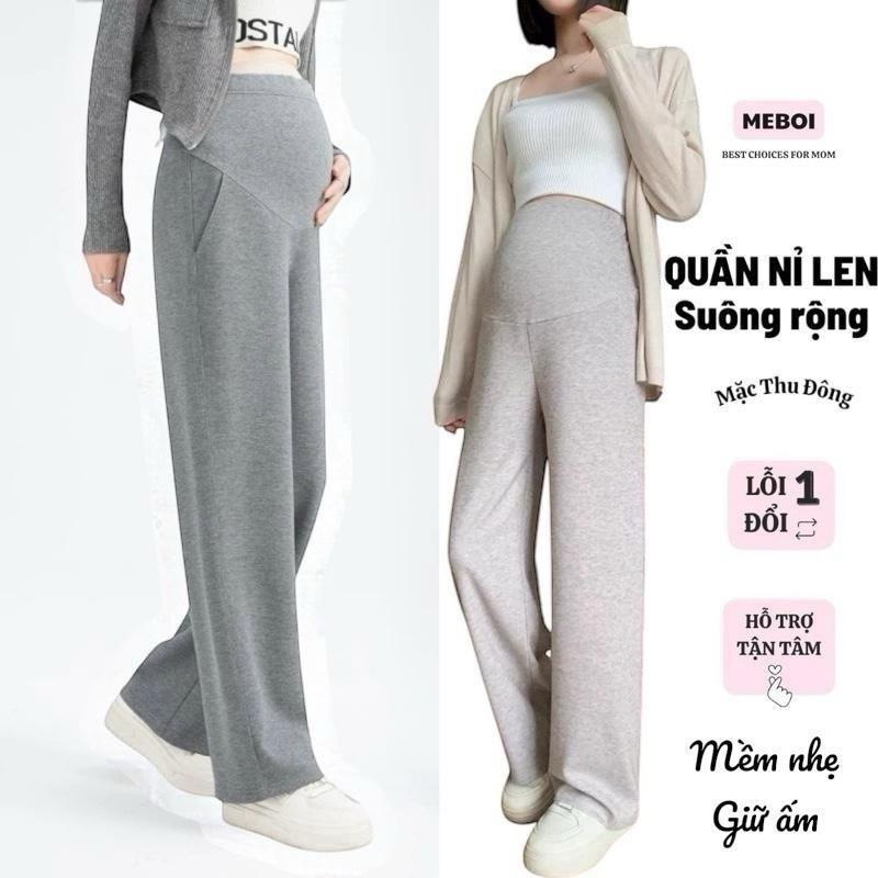 Mềm Ấm Quần Bầu Nỉ Len Lông Thỏ Loại Đẹp Mặc Thu Đông ống Suông có đáp đỡ bụng siêu co giãn NI502