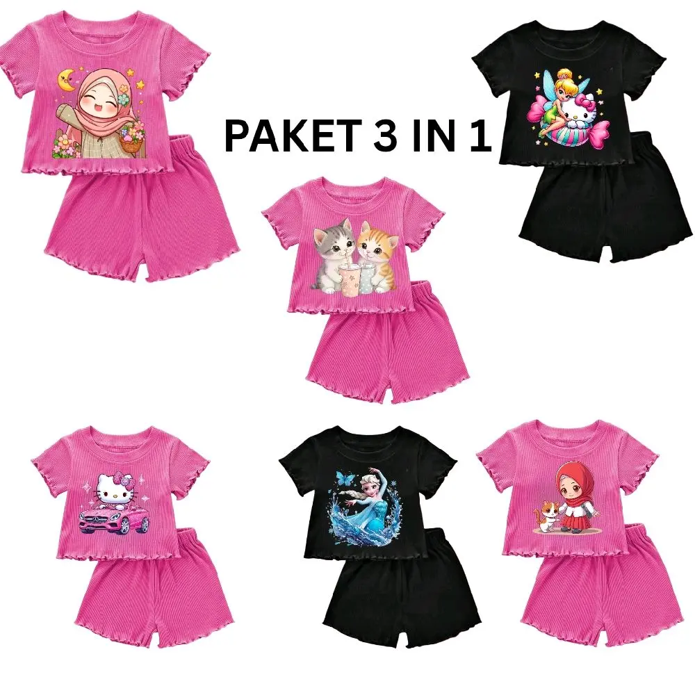 Paket 3 in 1 Baju Anak Perempuan Motif Lucu & Nyaman untuk Aktivitas Sehari-hari