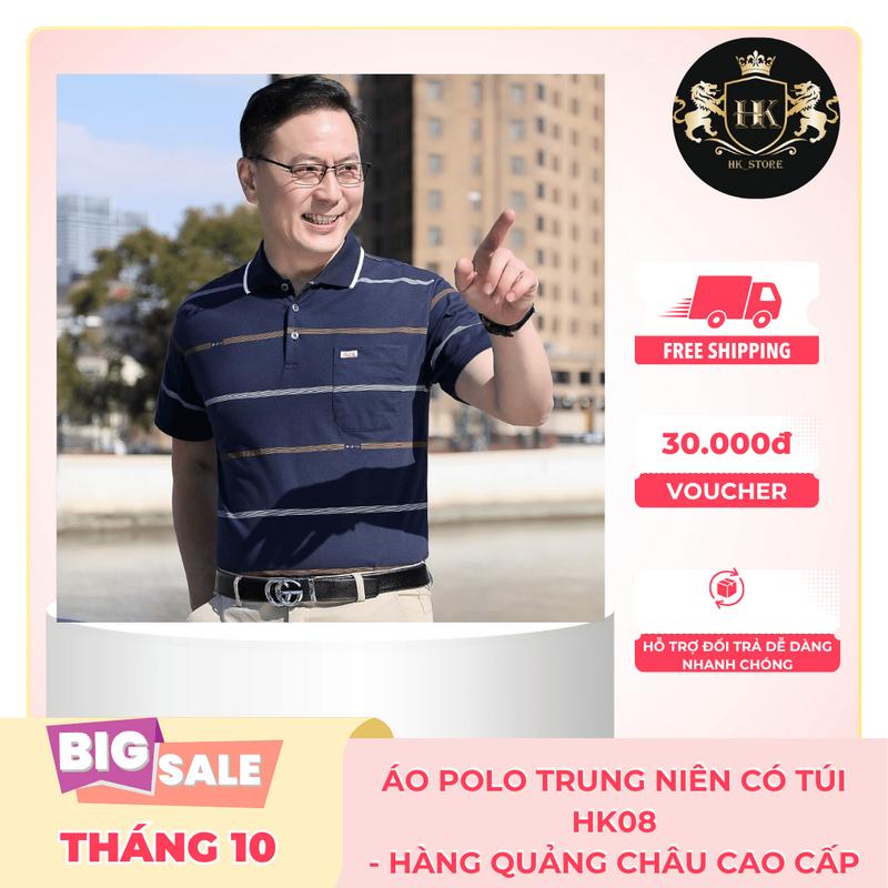 Áo Thun Nam Kẻ Ngang Nam Trung Niên Có Túi Cao Cấp - HK08 Menswear Polo Có Cổ aopolonam  dep
