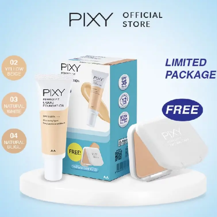 PIXY PERFECT FIT LIQUID FOUNDATION Free REFILL (Alas Bedak)/ Alas Bedak Gratis Bedak Isi Ulang Bedak Pixy/ Powder/ Wajah
