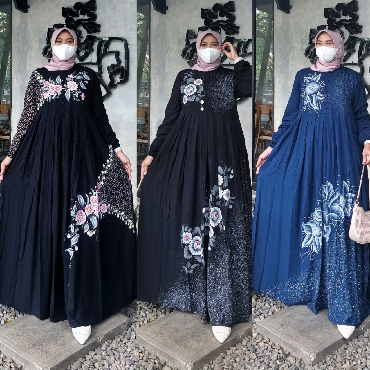 HAYNABATIK GAMIS MOTIF LUKIS RAYON PREMIUM FASHION MUSLIMAH TERBARU Dress Cantik Nyaman Twill Lembut Pekalongan