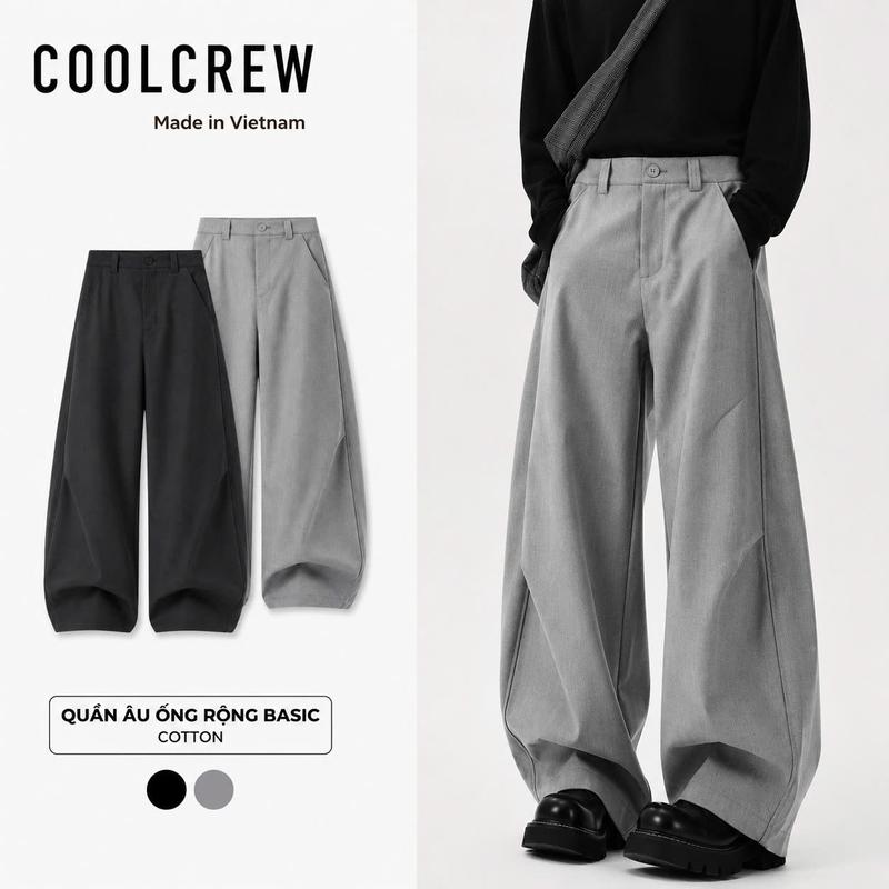 COOLCREW Quần Âu Ống Rộng Basic Unisex Nam Nữ Phong Cách Thời Trang QED109 Chất Liệu Vải Âu Cao Cấp Dày Dặn Không Nhăn Màu Đen Xám Form Suông Lưng Cao