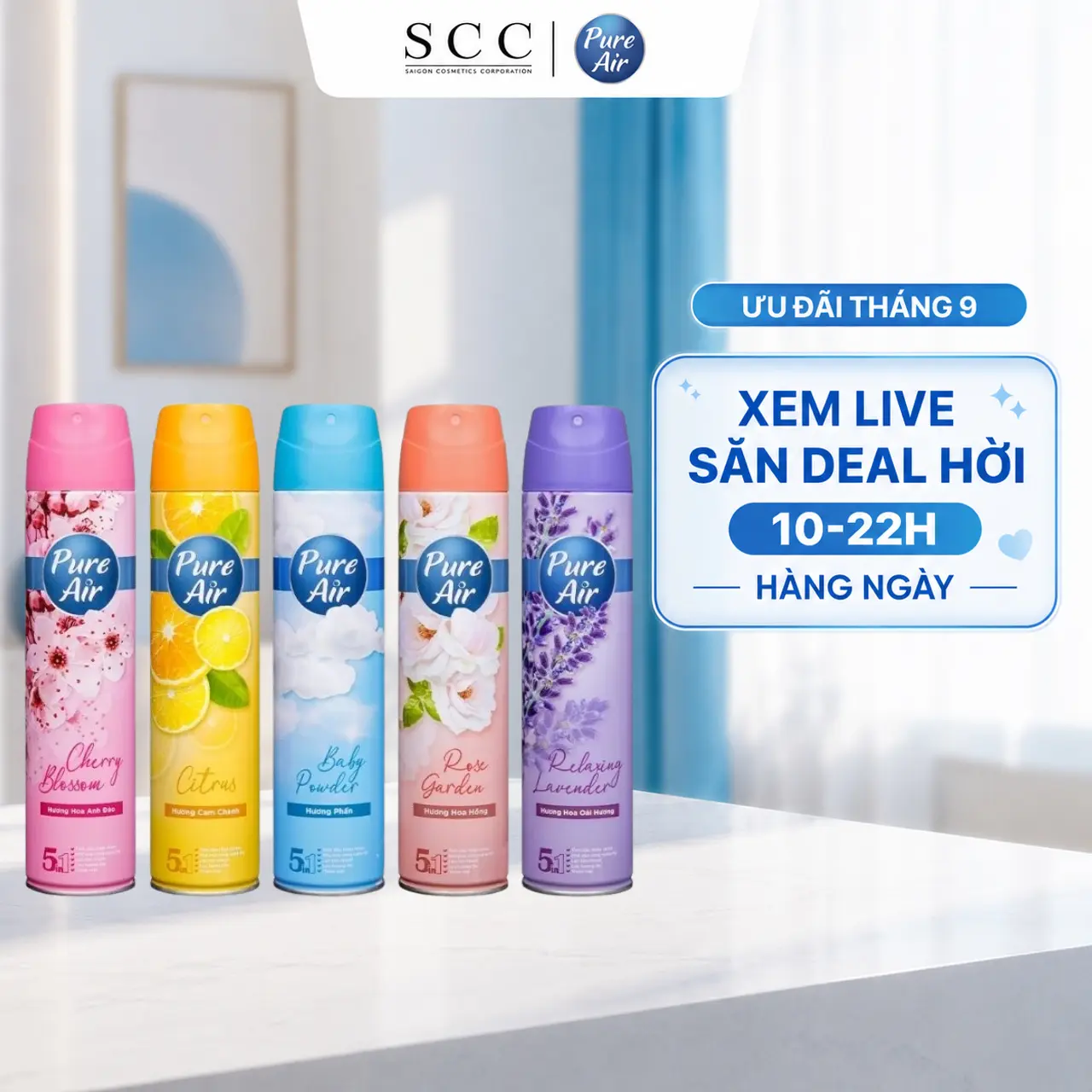 Combo 2 Xịt Phòng Hương Nước Hoa Pure Air 280ml/Chai - Hương Thơm Tự Nhiên An Toàn Cho Sức Khoẻ, Khử Mùi Công Nghệ Mỹ