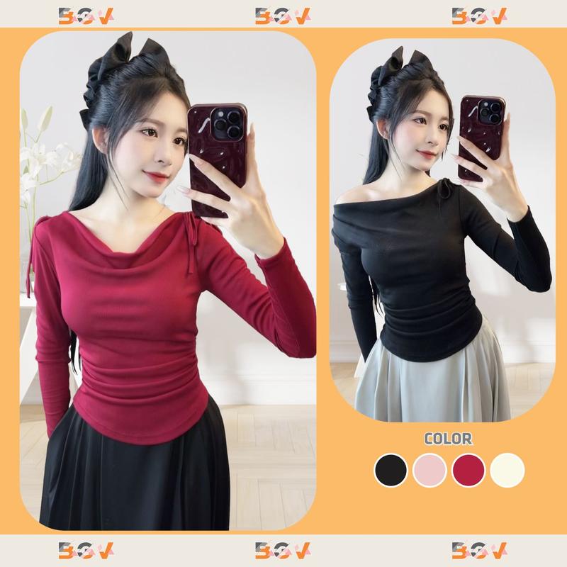    TAY DÀI  Áo cánh dơi cổ thuyền Tay dài by_BGV nhún eo dây nơ trên vai chất liệu TĂM HÀN tôn dáng phù hợp mọi hoàn cảnh đi chơi đi học đi làm đều xinh_ TAY DÀI 