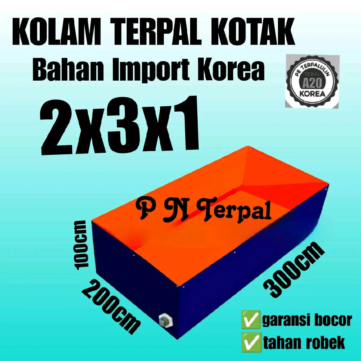 Terpal Kolam Terpal Ikan Kotak A20 2x3x1/3x2x1/200x300x100/300x200x100 Kolam Terpal Bahan Korea Untuk budidaya Ikan Lele Nila Gurame Gabus Udang Belut Dll