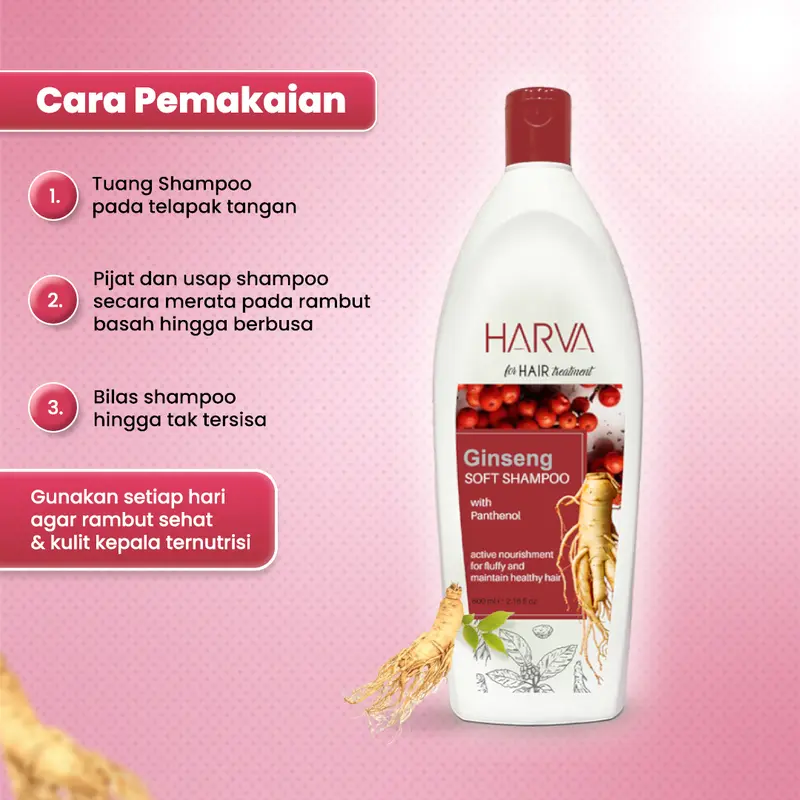 HARVA Natural Soft Shampoo (Ginseng) 600ML |  Haircare Sampo Conditioner Perawatan Rambut Rontok Kering Ketombe Dengan Ginseng Vitamin 5