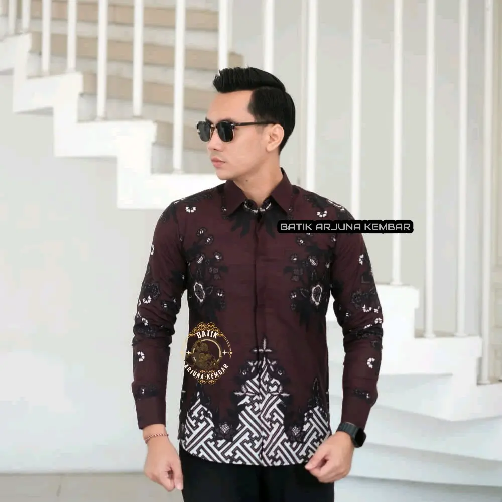 Batik pria mewah terbaru PRADIKA Maroon Burgundy  slimfit katun premium berlapis furing ERRO