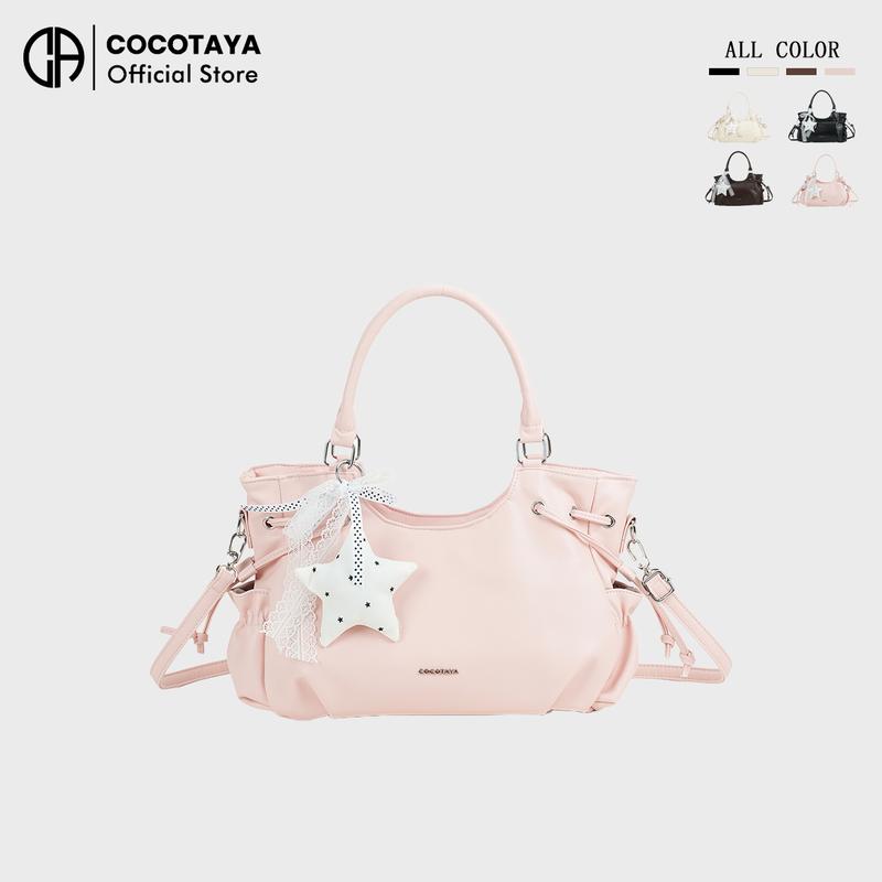 【New Arrival】COCOTAYA Da PU Túi đeo vai xếp ly đa năng dành cho nữ, túi xách/túi đeo chéo thời trang, mặt dây chuyền hình ngôi sao dễ thương.