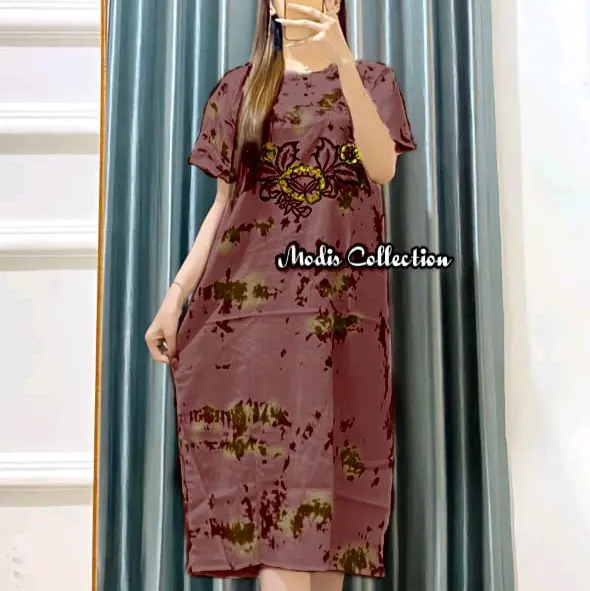 Daster Wanita Dewasa Barong Motif Bunga Busui Friendly Baju Tidur Remaja Lengan Pendek Dada Kancing Depan Model Kerah Leher Bulat U Neck Panjang Dress dibawah Lutut Bahan Rayon Premium Super Tebal Adem Halus Nyaman Kombinasi Warna Warni Kekinian Terbaru 8