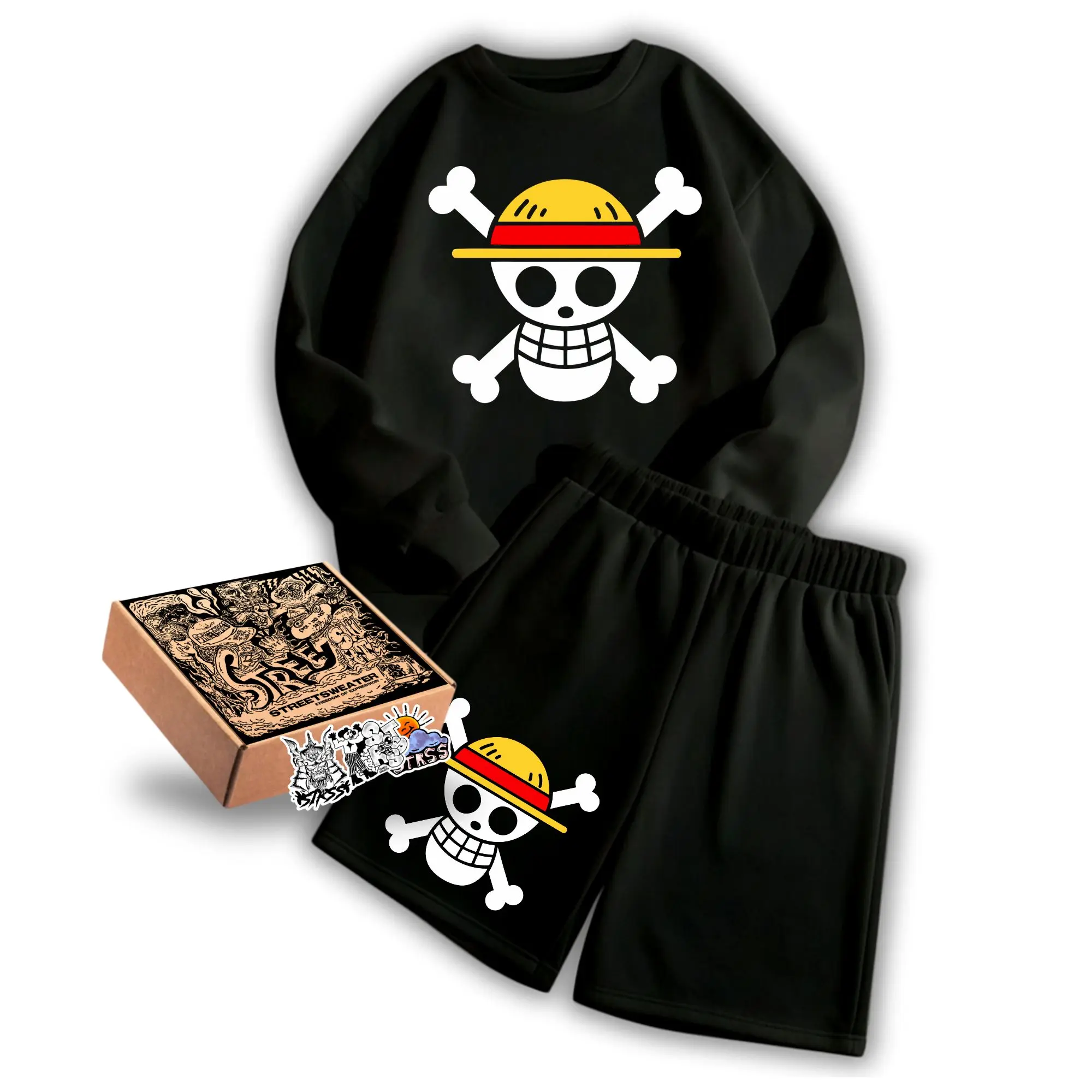 StreetSweater One Set Crewneck & Shortpant One Piece Setelan Berbahan Kain Fleece Lembut Adem Size M-XXL