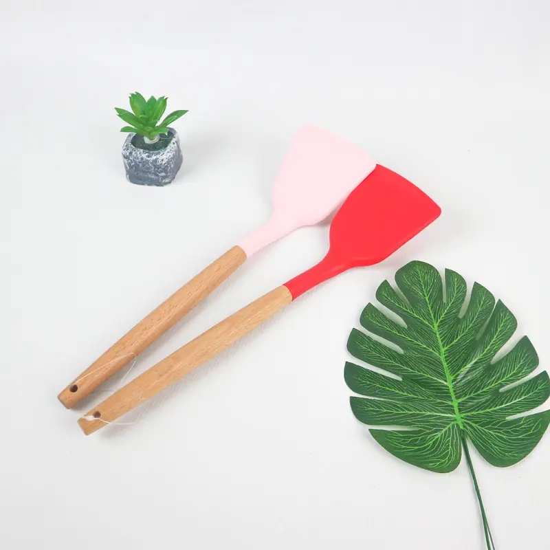 Spatula Silikon Gagang Kayu Tahan Panas Sepatula Silikon Anti Panas 32CM 5