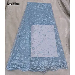 Bahan Kain Brokat Warna Baby Blue /Ice Blue- Brukat Meteran Mewah/ Kain Tile Akar Mutiara Gliter/ Kian Tulle Tille/ Kain Brokat Burkat/ Kain Tile Meteran