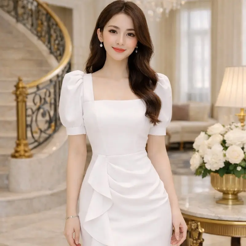 korean dress elegance Black Bow Tie Evening Dress – The Shopaholic main image 0