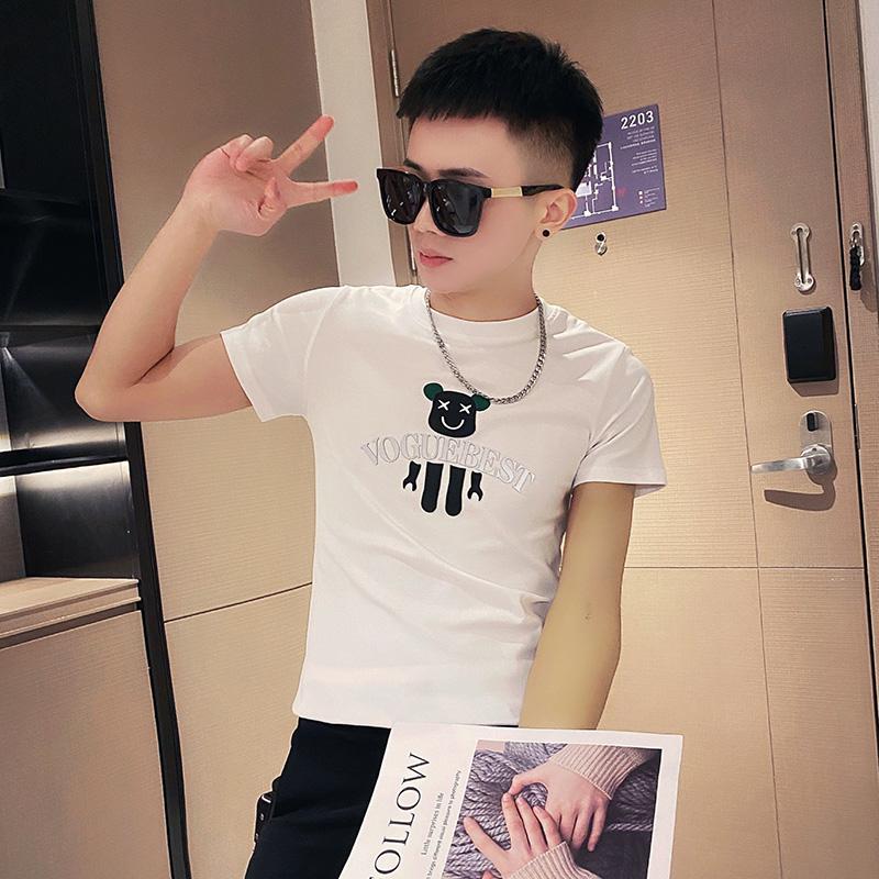 Áo Thun Tay Ngắn Cổ Tròn Cho Nam, Áo Thun Tay Lửng Hàn Quốc Đa Năng, In Hình Trẻ Trung, Đơn Giản, Mới, Mùa Hè Menswear Top