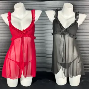 LUCKYMM 575 - Lingerie Mini Dress Babydoll Wanita Dewasa / Nightwear Dinas Wanita / Nylon Transparan Baju Tidur Remaja