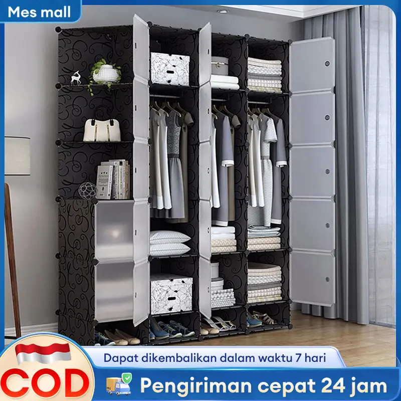 [COD 60%diskon]Rak furnitur lemari plastik pakaian multifungsi rumah Lemari pakaian dengan rak sepatu Lemari pakaian DIY yang dapat dilepas Tabung baja tahan karat yang diperkuat Penyimpanan multi-lapis pakaian tahan lembab dan/lemari baju buat dikamar 0
