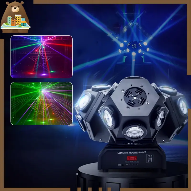 ​​Moving Head Beam LED 4in1 Fullcolour Laser 18x10 Watt Kontrol Suara Auto DMX512 Lighting Night Club Stage