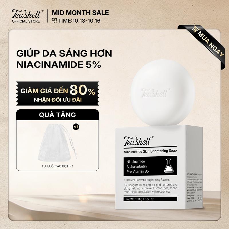 【MID MONTH SALE】Teashell Xà Phòng Trắng Da (Kèm Túi Tạo Bọt)｜Da Mịn Sáng｜Làm Sáng Da｜Dịu Nhẹ Không Kích Ứng