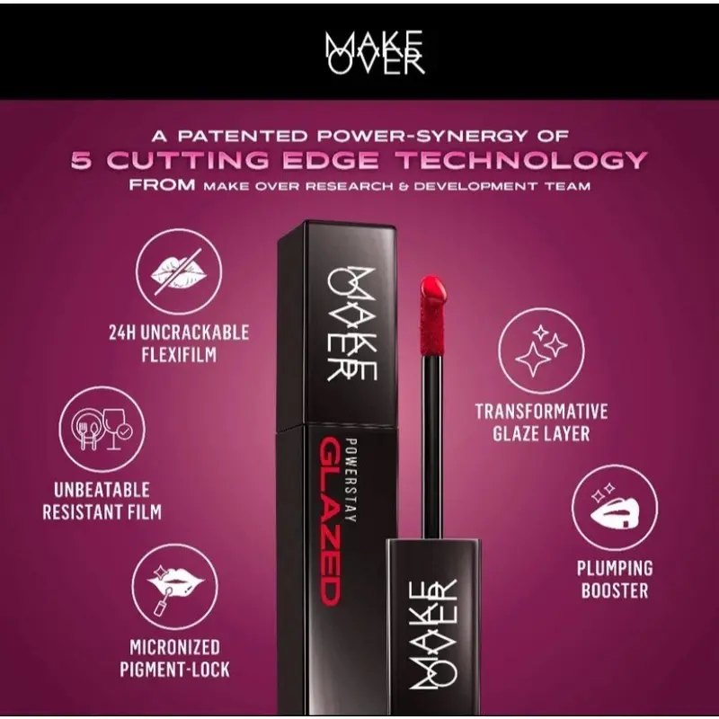 MAKE OVER Powerstay Glazed Lock Lip Pigment - Plump Glazed next-level lip gloss 1