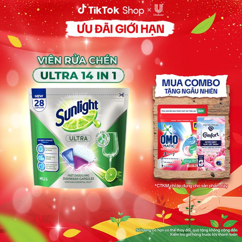 Túi Viên Rửa Chén Bát Sunlight 14 in 1 Dành Cho Máy Rửa Chén 28 Viên Túi 1