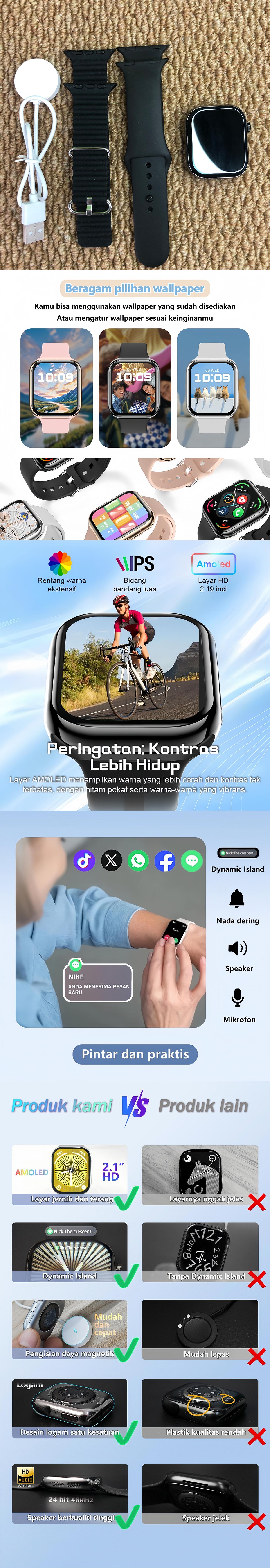 Jam Tangan Pintar Baru 1.96 " Screen LayarHD Panggilan Bluetooth Asisten Suara OlahragaKebugaran Gelang Pria untuk AndroidlOS Smart Watch