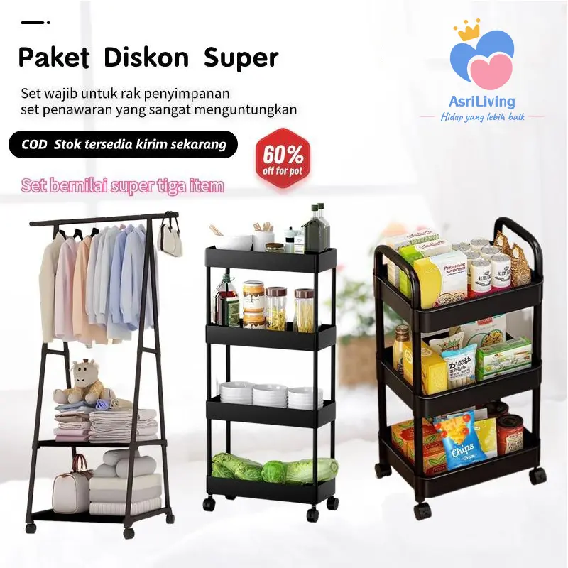 COD Rak Serbaguna Dengan AsriLiving Roda Rak KamarMandi Square Rak Persegi Dapur Plastik 4 Susun 0