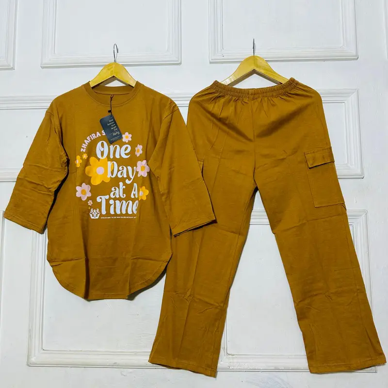 Setcel Kaos Dewasa combet set, Setelan CARGO WANITA , setcel wanita Combed kekinian Atasan Celana Karet pinggang Panjang Kulot 2