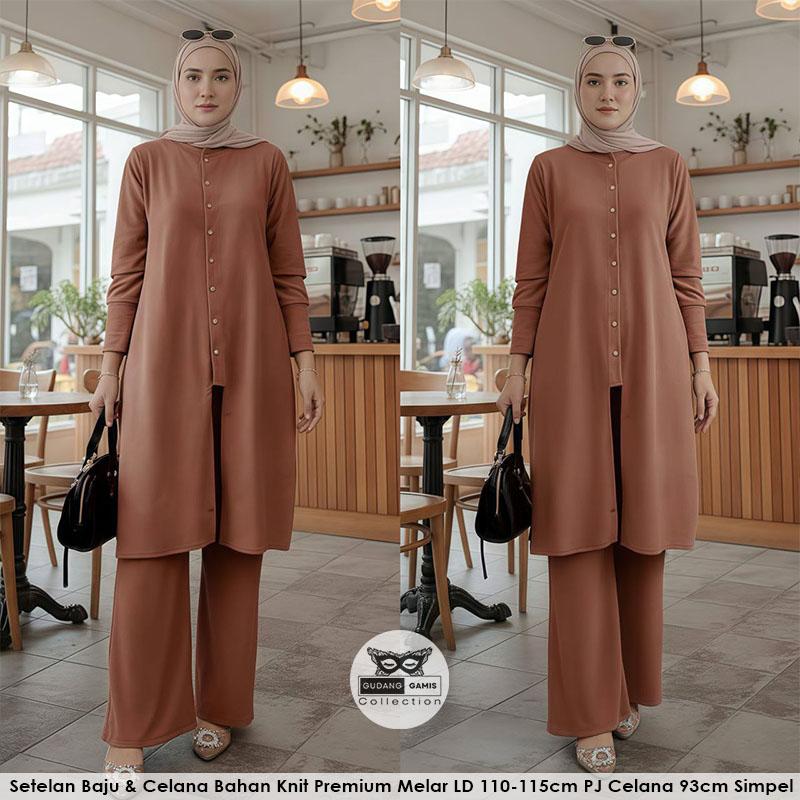 Setelan Tunik Knit Kekinian Mayya Set Adem Melar Busui Simpel Elegan Modis Outfit Hijab Trendy