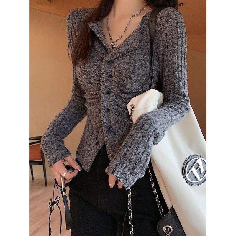 [ JOYFIT ] - ATASAN WANITA KOREA STYLE SERUT LONG SLEEVE KEMEJA BASIC STRETCH RAJUT 7