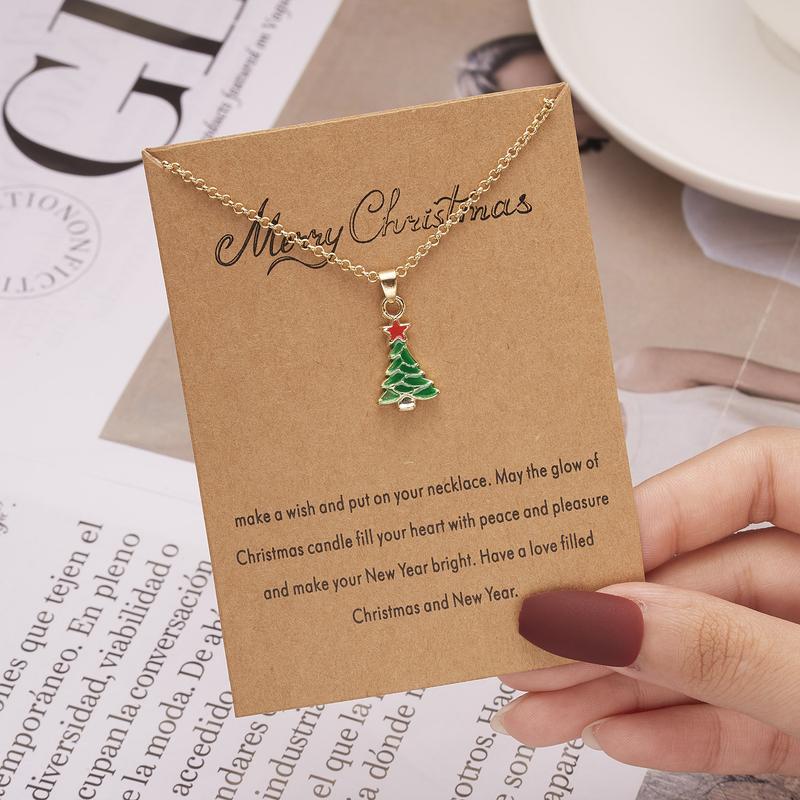Product Introduction of Fashion Christmas Tree Christmas Snowman Christmas Wish Painting Oil Paper Card Necklace Female Accessories 23