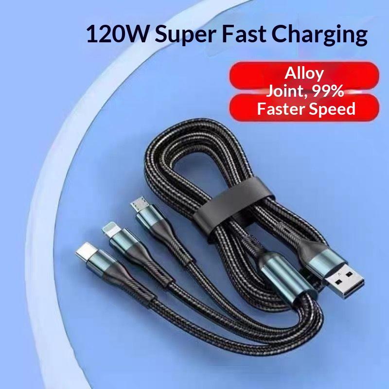 Cáp sạc nhanh siêu cấp 3 trong 1 công suất 120W, cáp sạc nhanh dòng lớn 6A chia…